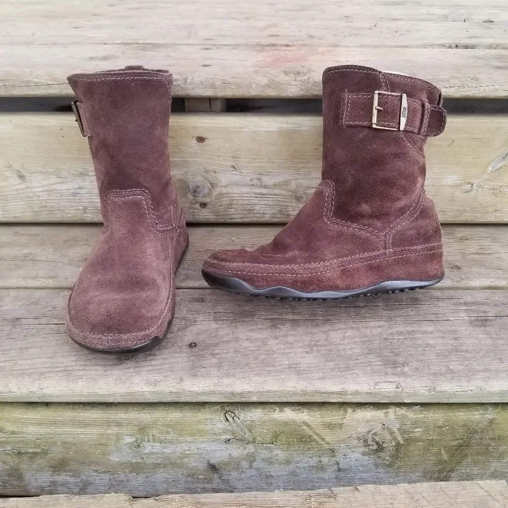 FitFlop Superboot‎ Chocolate Brown Suede Leather Buckle Wobbleboard Winter Boots